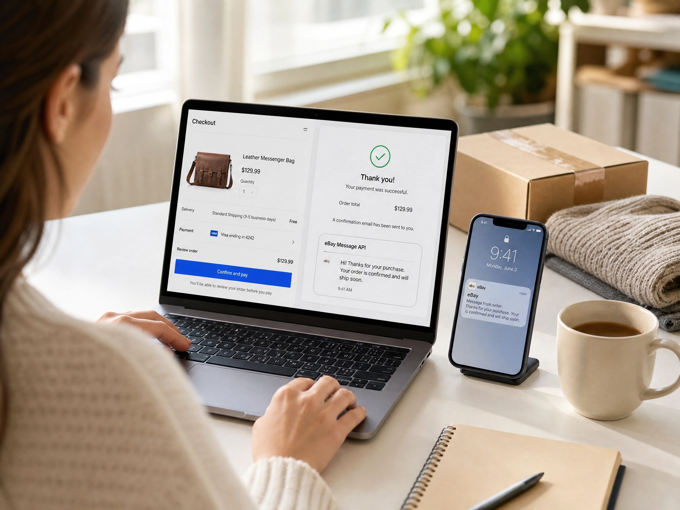 eBay order confirmation and buyer message notification synchronized through the Udesk eBay Message API