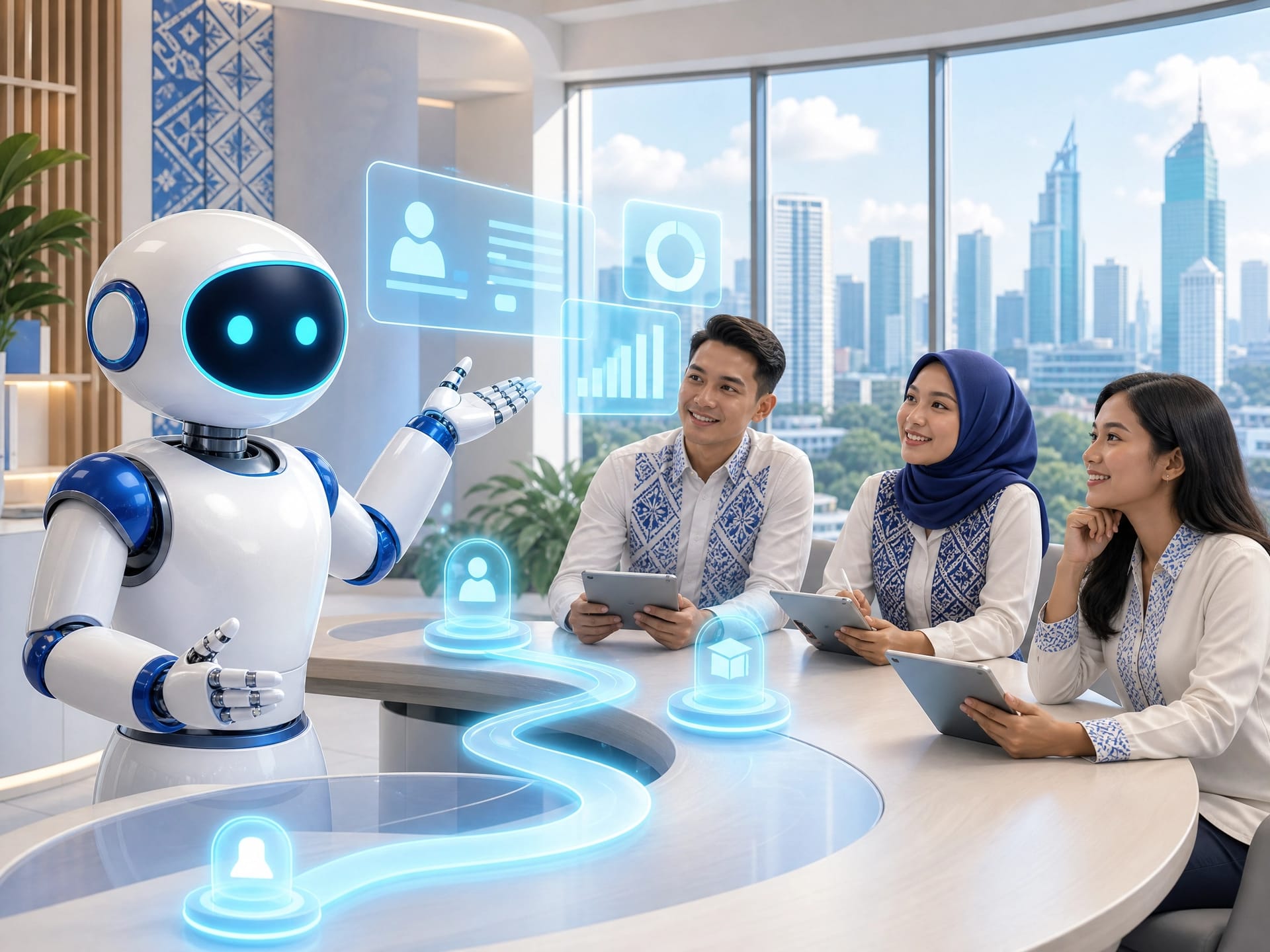 Udesk HRSSC Agent assists the HR team with an AI assistant in a modern office