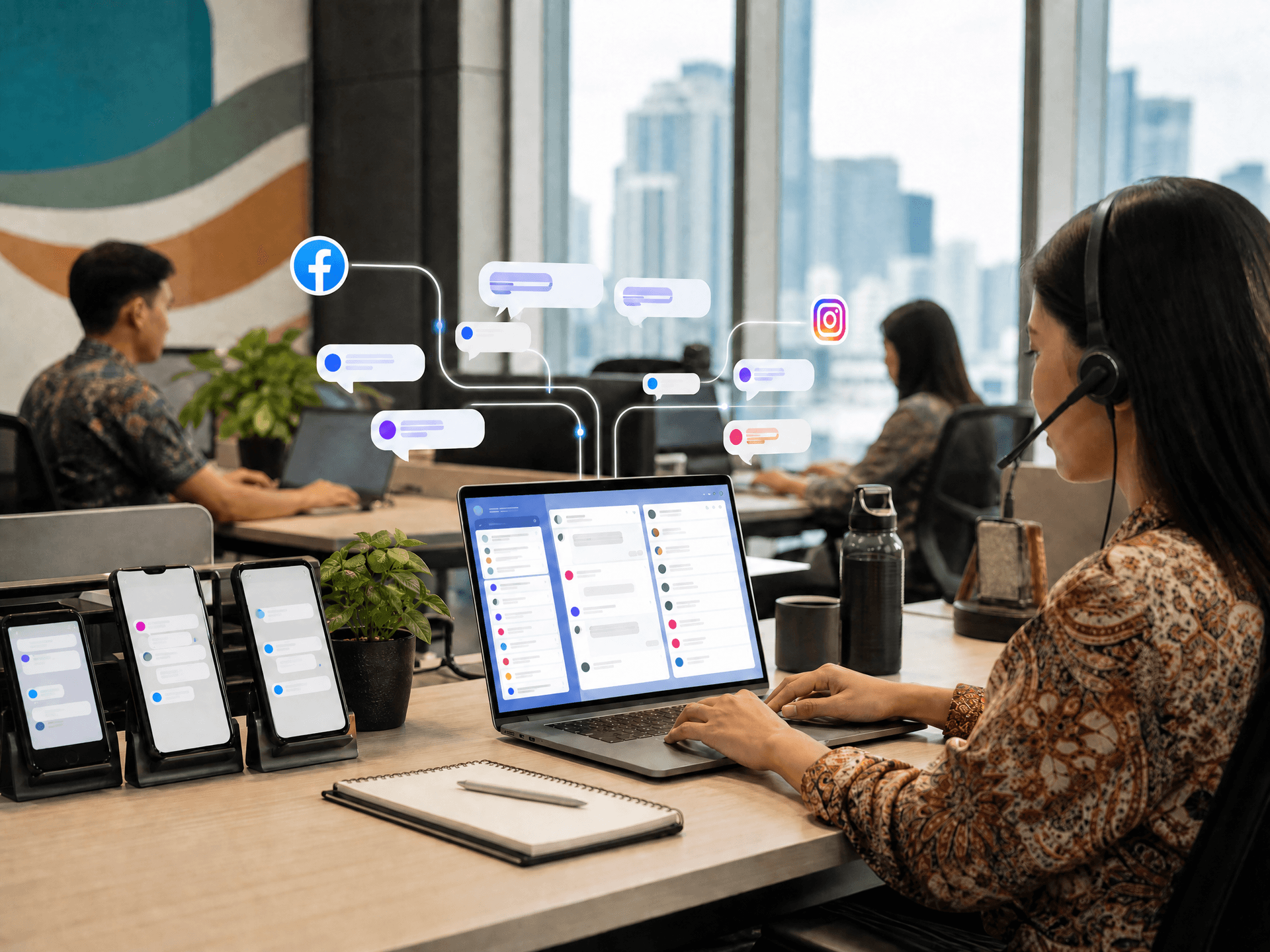 Customer service agent uses Udesk Meta Messenger API to reply to Facebook and Instagram messages