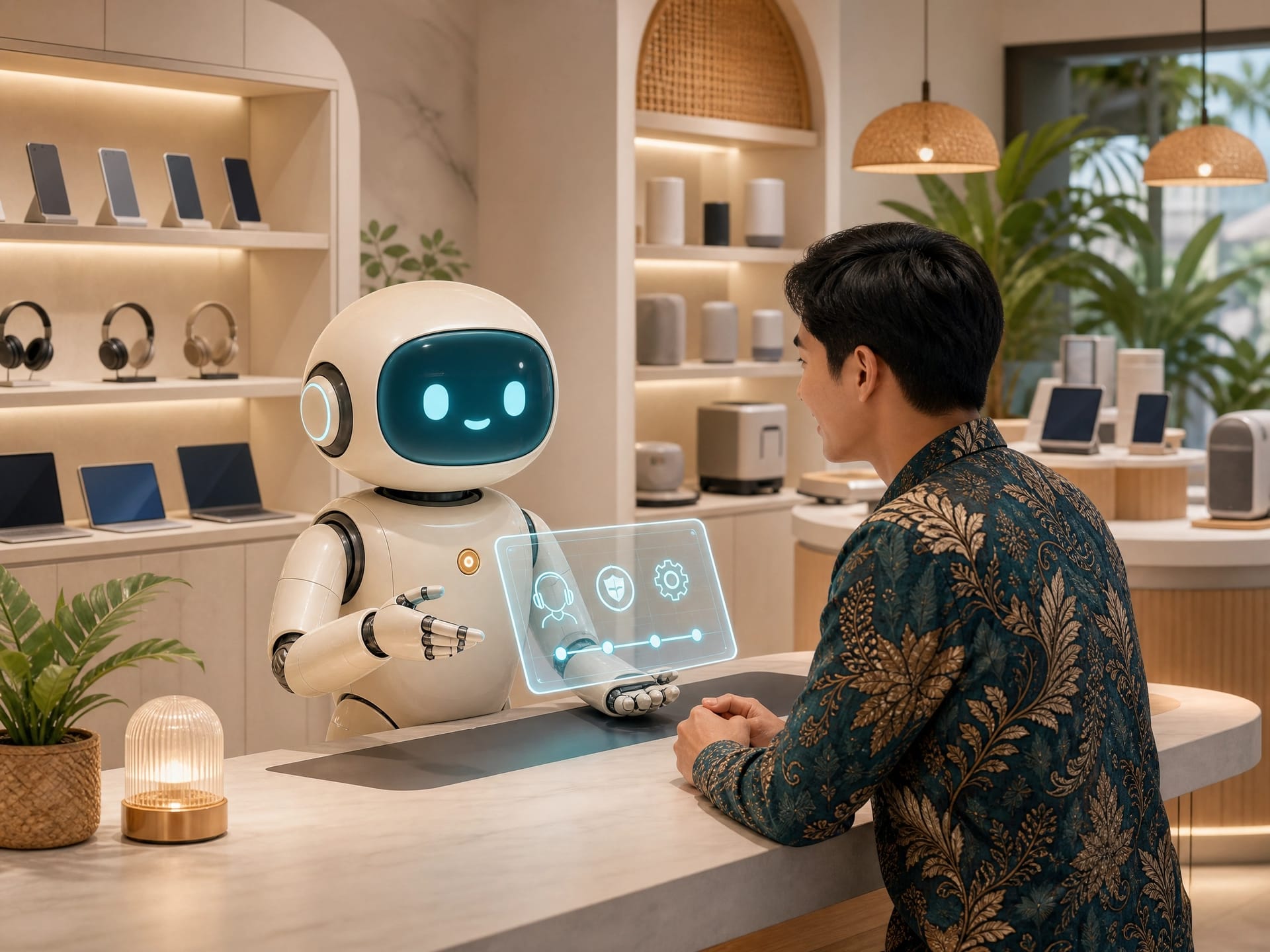Udesk AI Service Agent robot serves customer consultation in a retail store with intelligent customer service