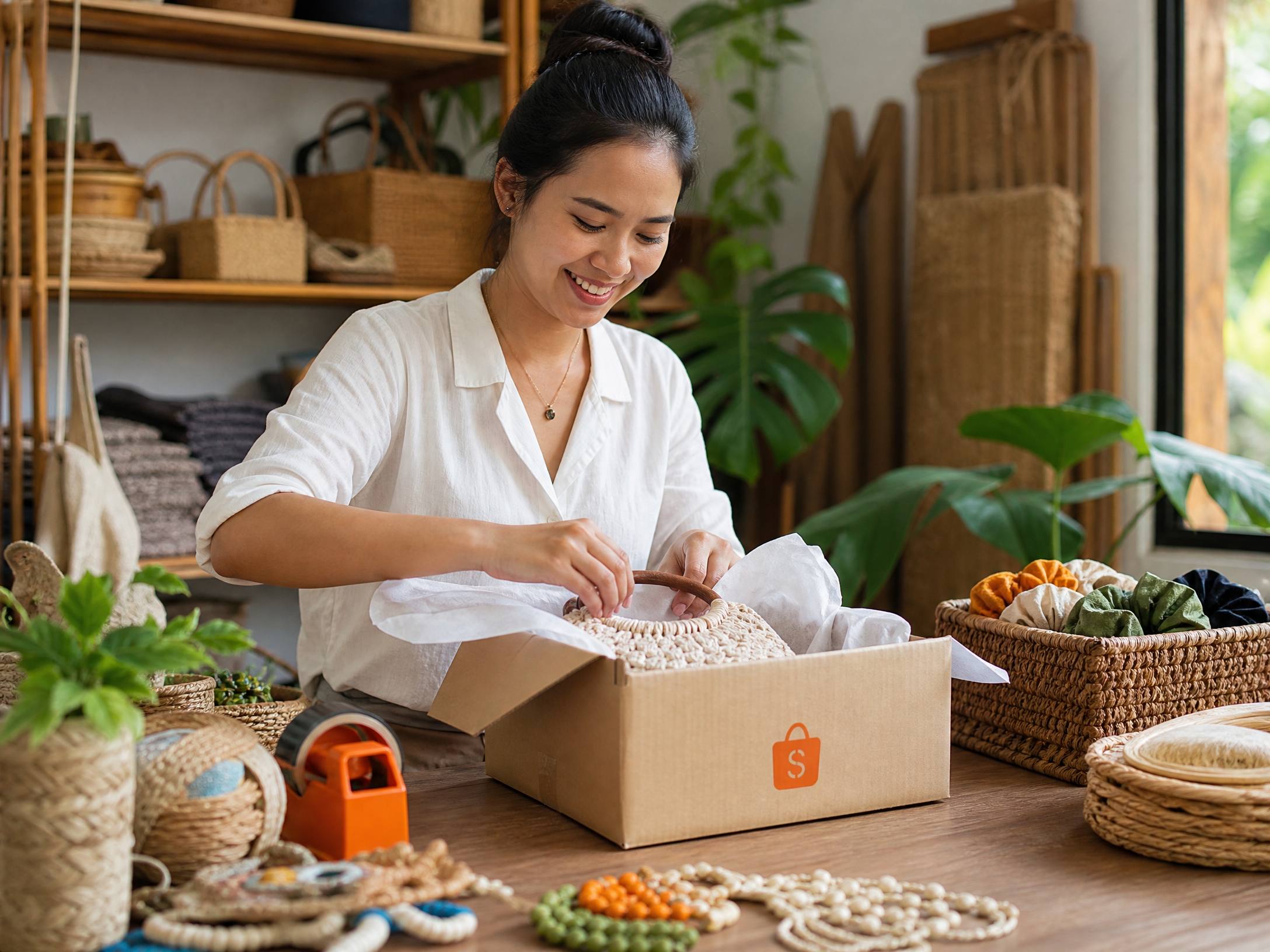 Shopee seller packing an online store order