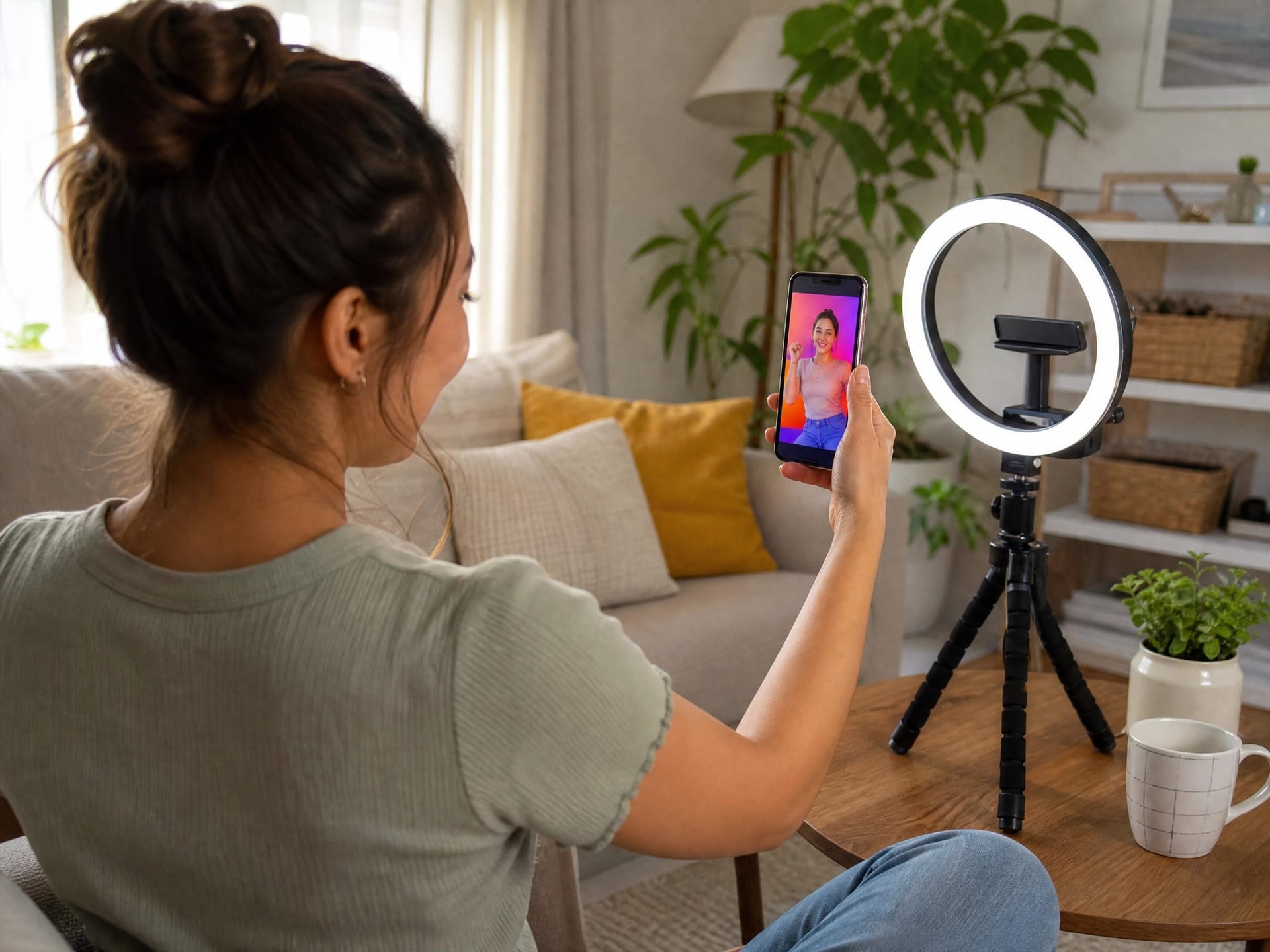TikTok creator and seller recording product content while managing customer messages on a phone
